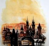 Praha, akvarel,  Josef Pepíno Balek