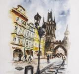 Praha, Mostecká ulice, akvarel, Josef Pepíno Balek