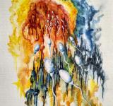 Exploze, akvarel, Josef Pepíno Balek