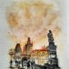 Praha, Karlův most, akvarel, Josef Pepíno Balek