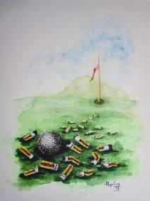I golfisti mají své dny, akvarel, Josef Pepíno Balek