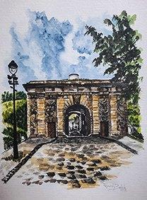 Písecká brána - Praha, akvarel, Josef Pepíno Balek